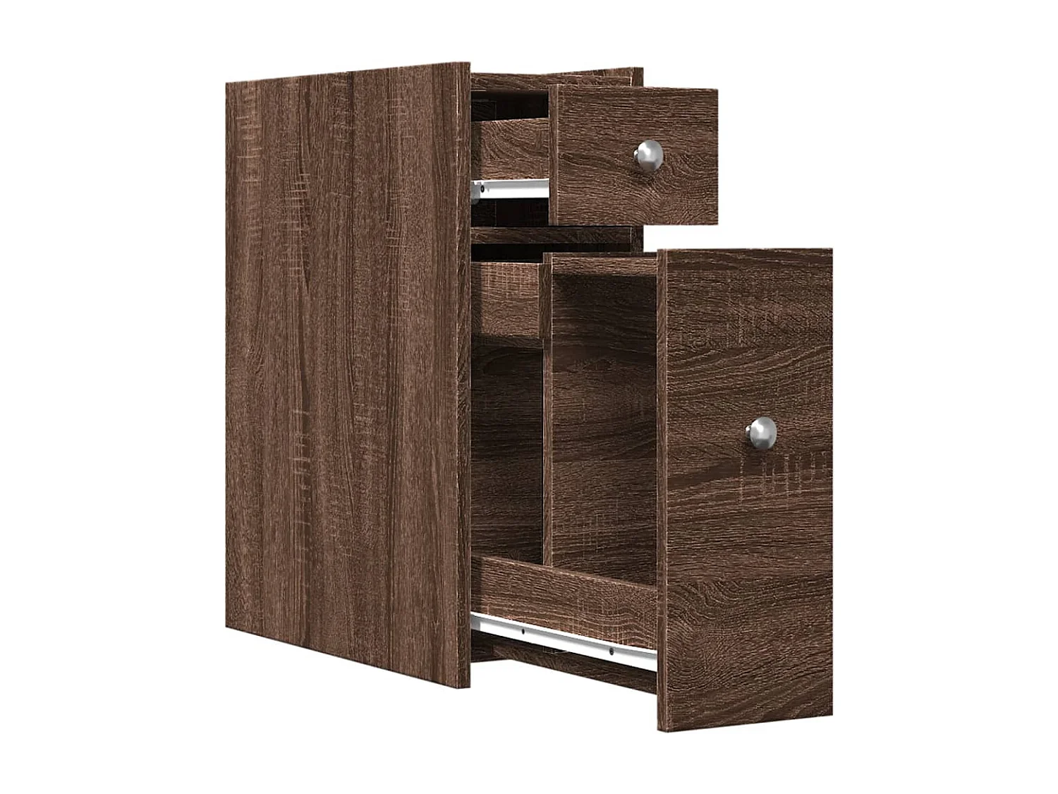Armoire de salle de bain étroite avec roulettes chêne marron