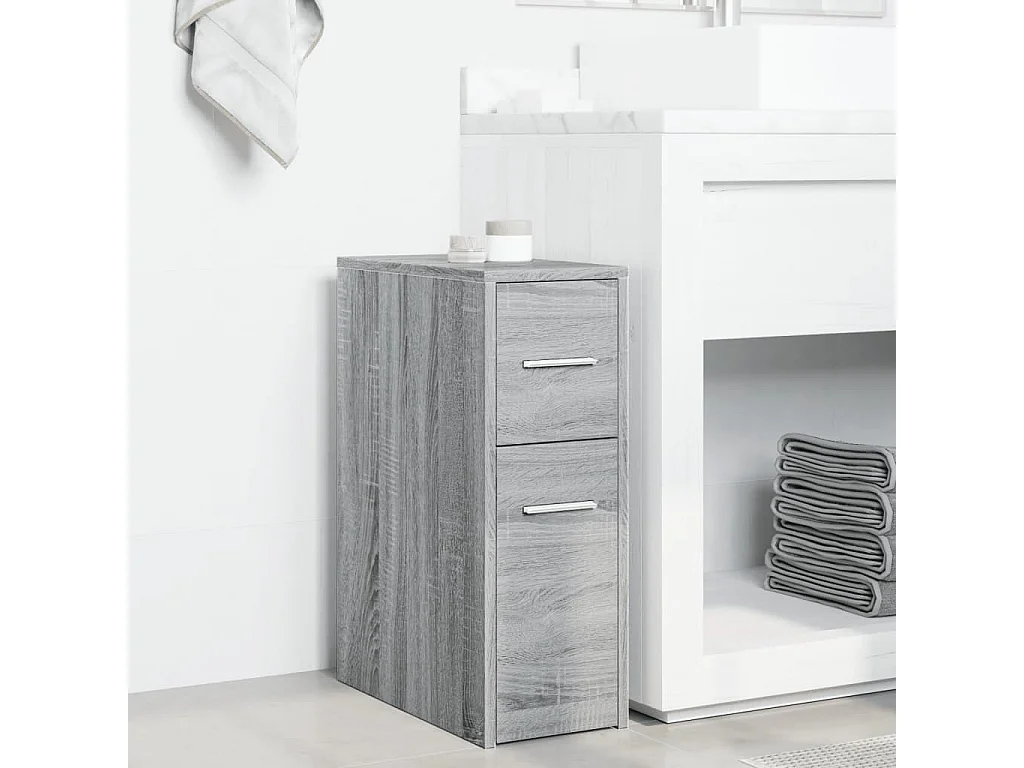 Armoire de salle de bain étroite avec roulettes sonoma gris