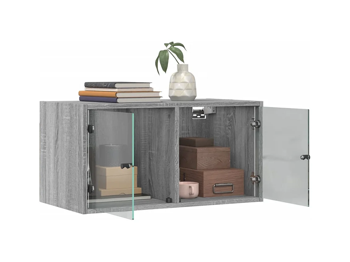 Mueble de pared con puertas de cristal sonoma gris 68,5x37x35 cm