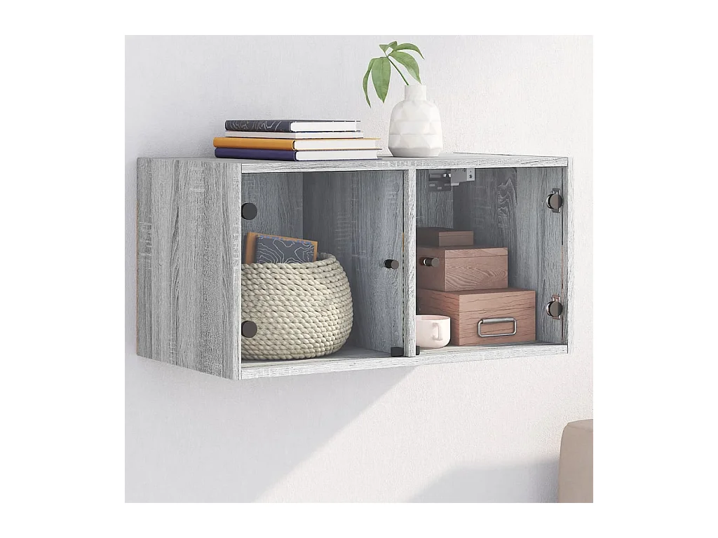 Bovenkast met glazen deuren sonoma grijs 68,5x37x35 cm