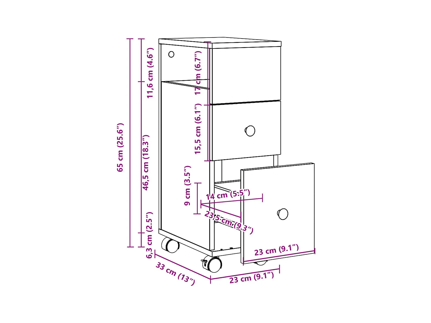 Meuble étroit de salle de bain à roulettes blanc