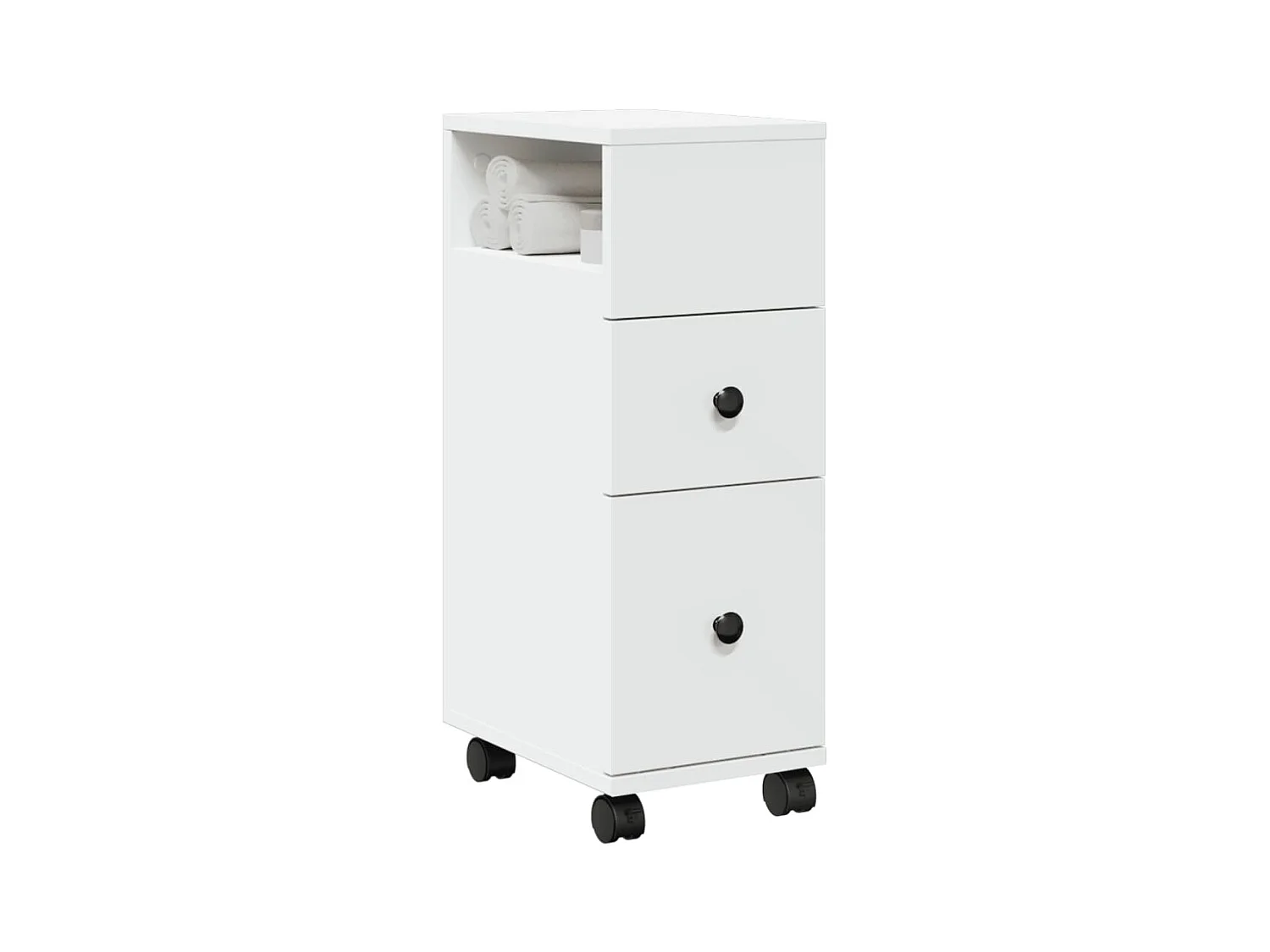 Meuble étroit de salle de bain à roulettes blanc