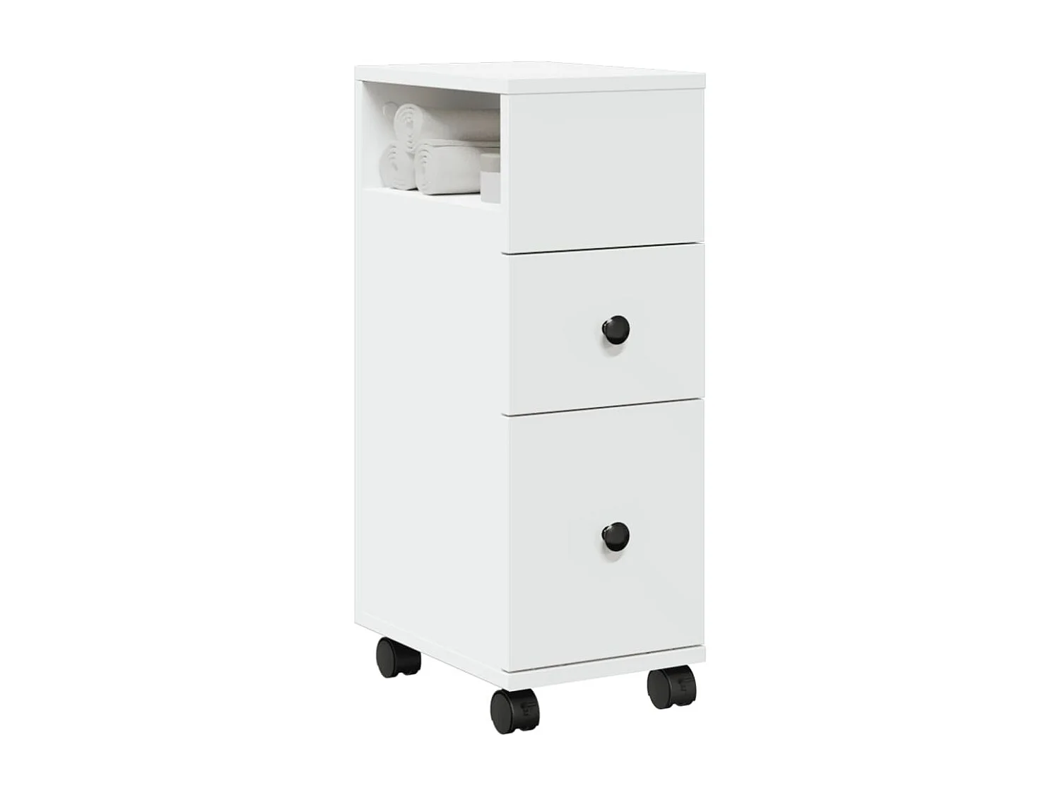 Meuble étroit de salle de bain à roulettes blanc