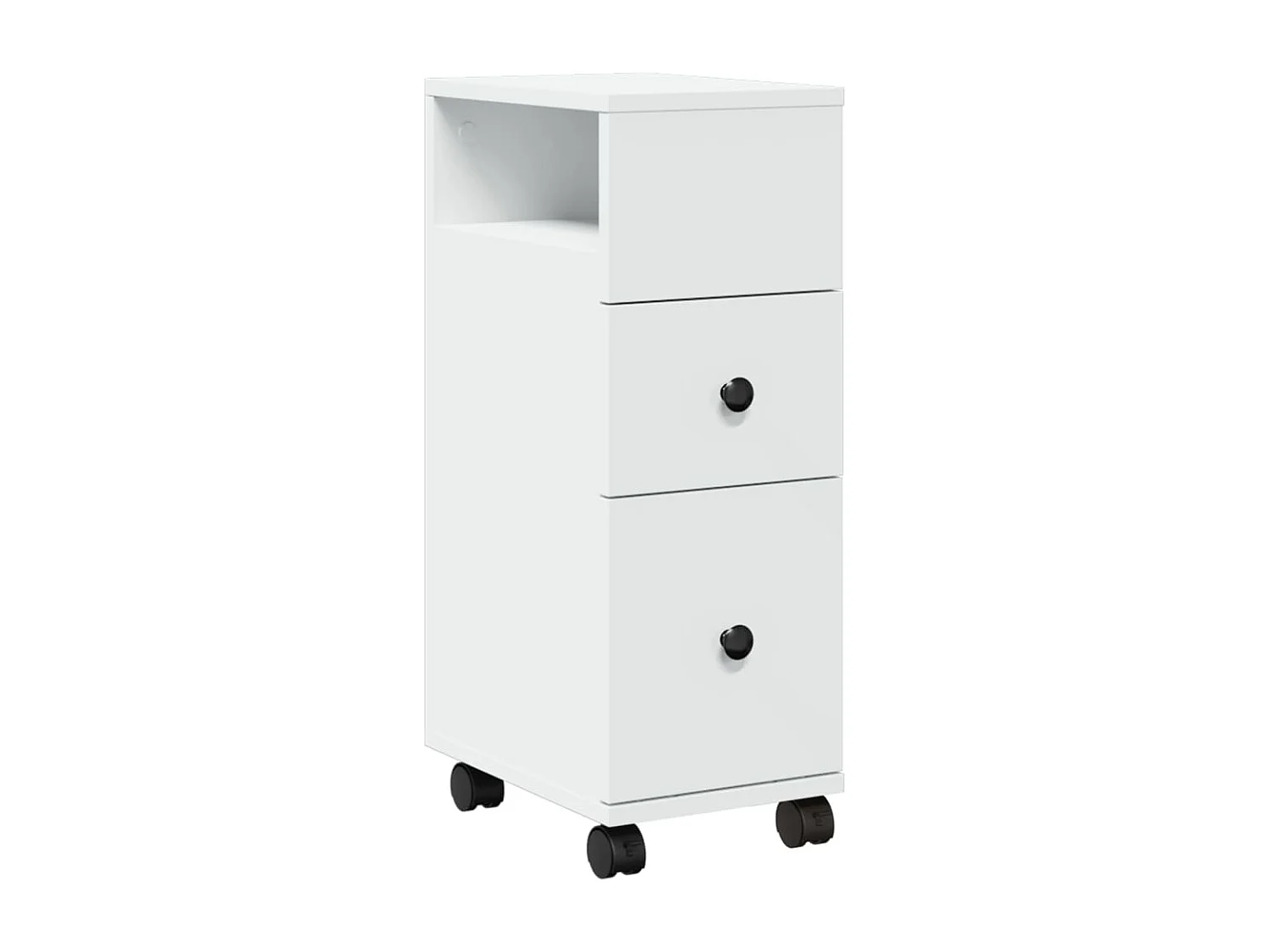 Meuble étroit de salle de bain à roulettes blanc