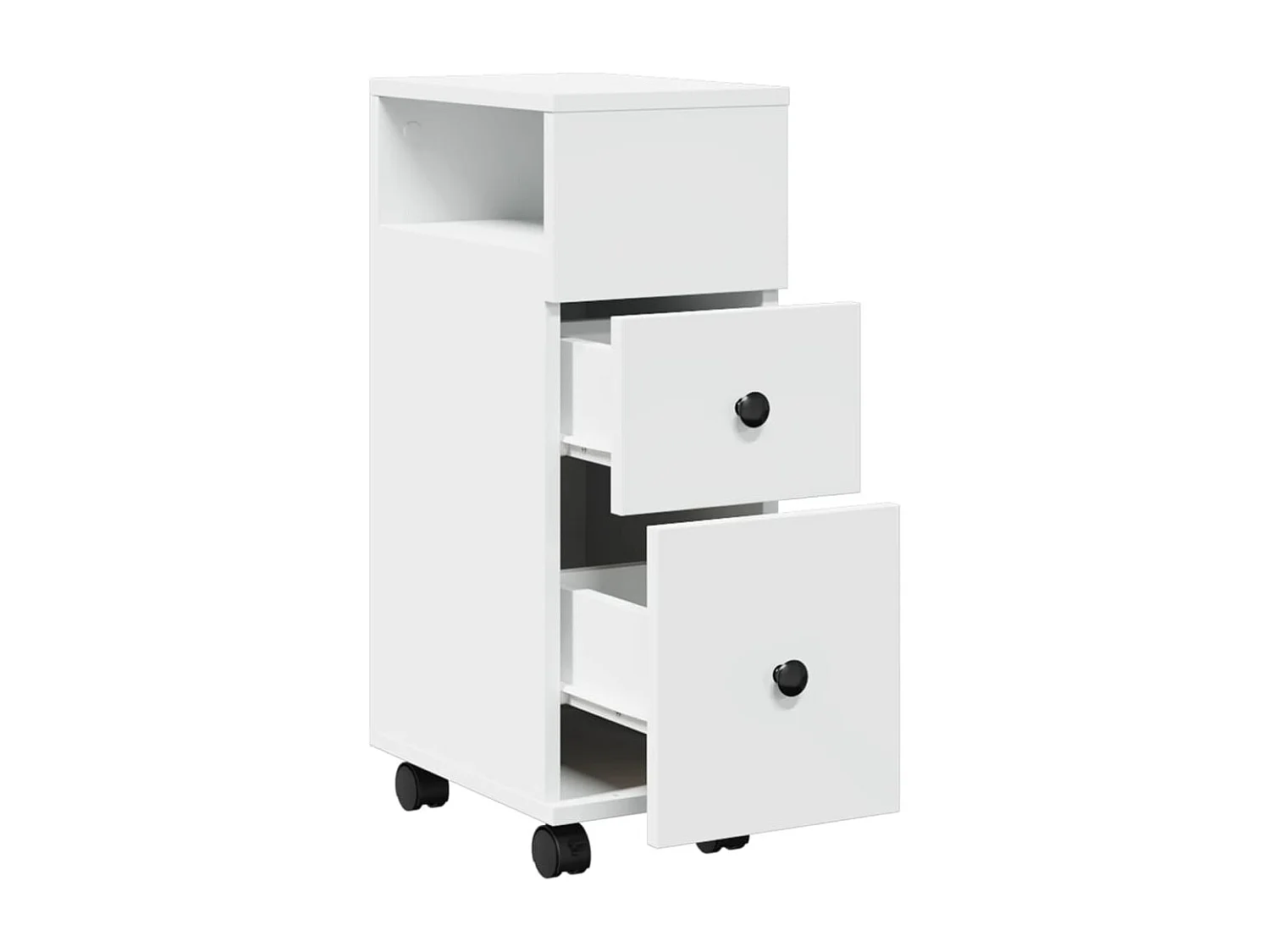 Meuble étroit de salle de bain à roulettes blanc