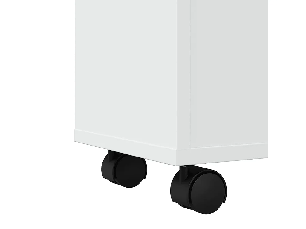 Meuble étroit de salle de bain à roulettes blanc