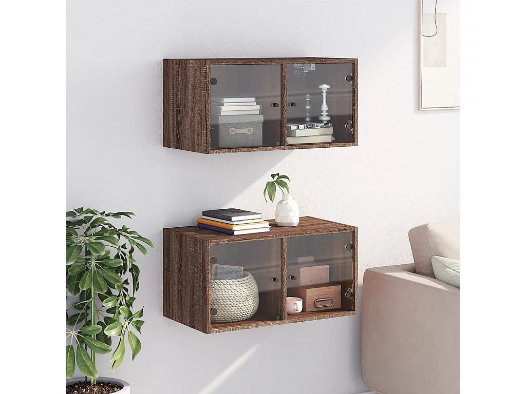 Armoires murales portes vitrées 2 pcs chêne marron 68,5x37x35cm