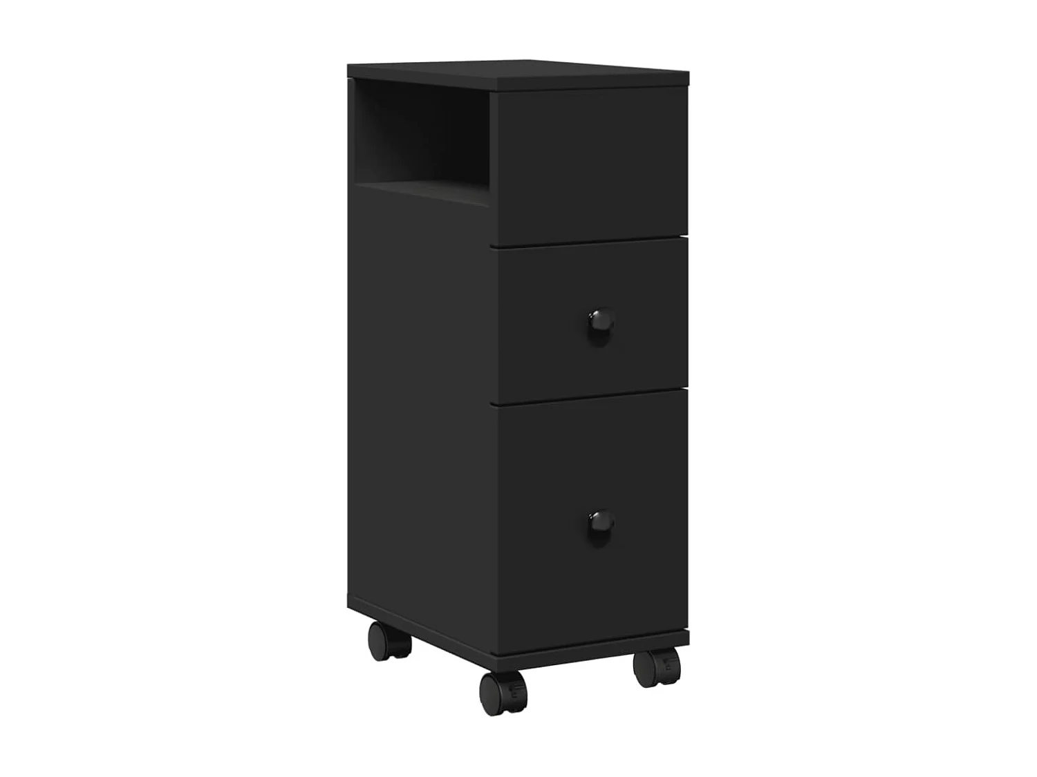 Móveis de banheiro pretos estreitos com rodízios