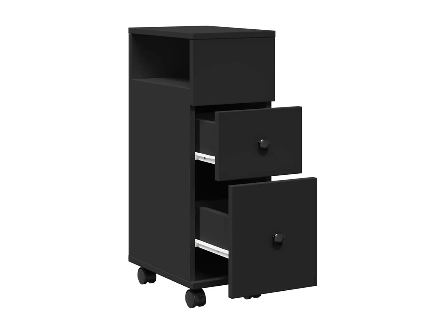 Móveis de banheiro pretos estreitos com rodízios