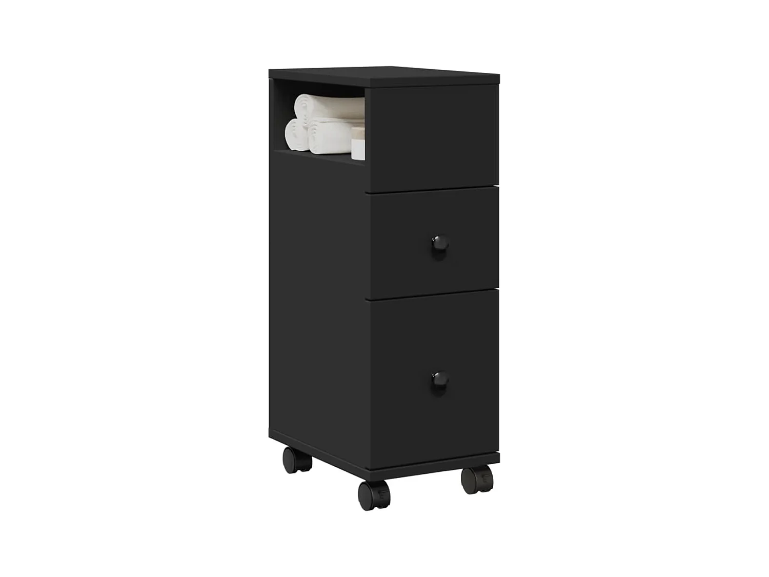 Meuble étroit de salle de bain à roulettes noir