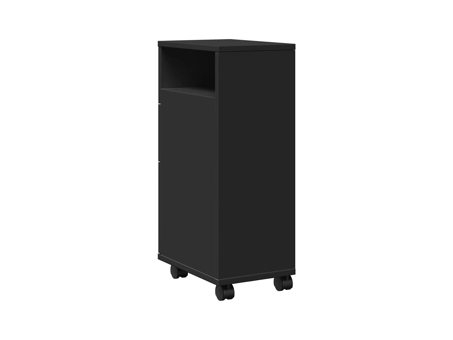 Meuble étroit de salle de bain à roulettes noir