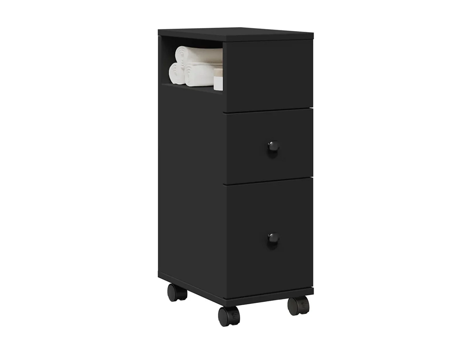 Meuble étroit de salle de bain à roulettes noir