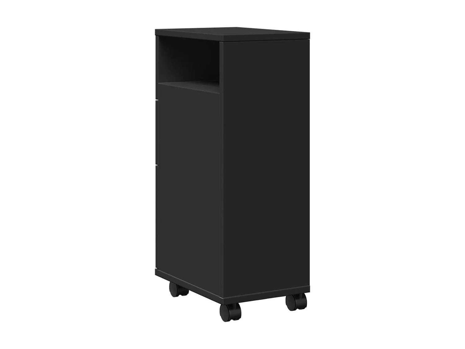 Meuble étroit de salle de bain à roulettes noir