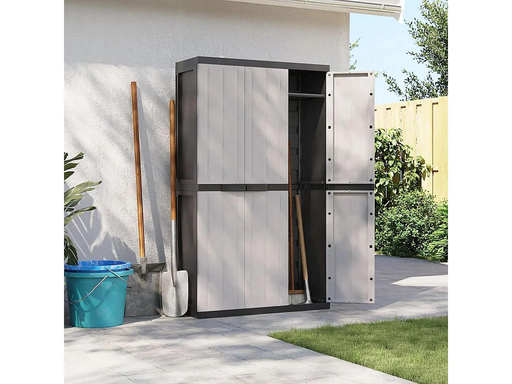 Armoire de rangement d'extérieur gris et noir 97x37x165 cm PP