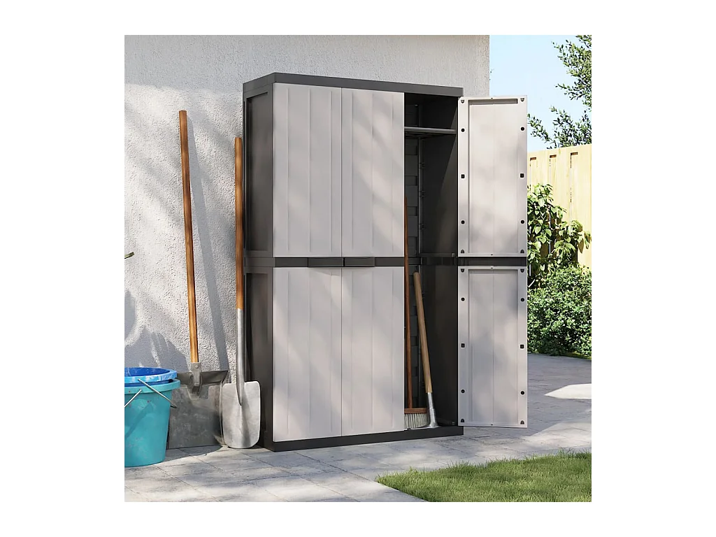 Armoire de rangement d'extérieur gris et noir 97x37x165 cm PP