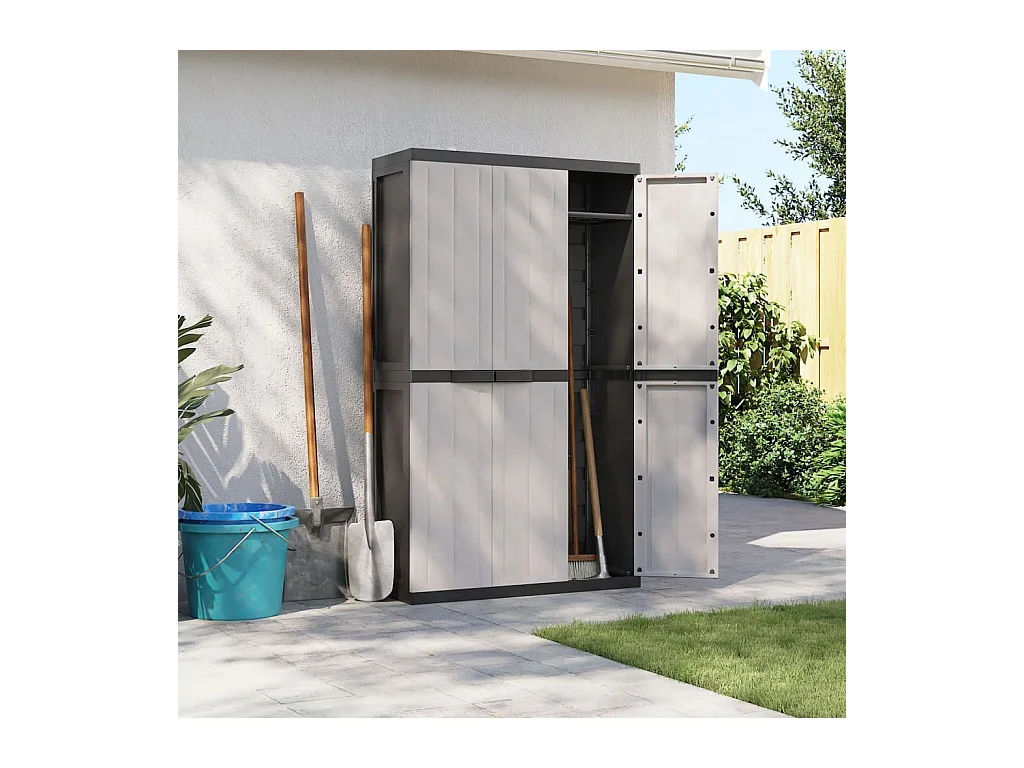 Armoire de rangement d'extérieur gris et noir 97x37x165 cm PP