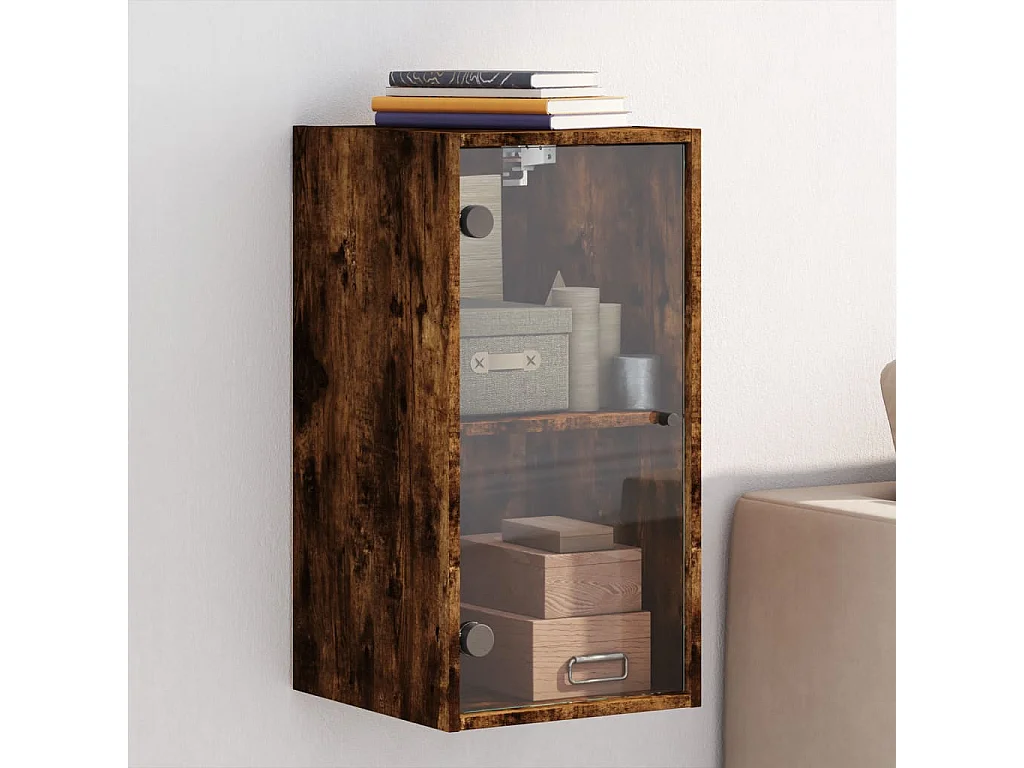 Armoire murale avec portes en verre chêne fumé 35x37x68,5 cm
