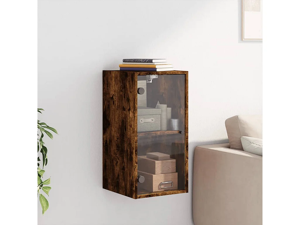 Armoire murale avec portes en verre chêne fumé 35x37x68,5 cm