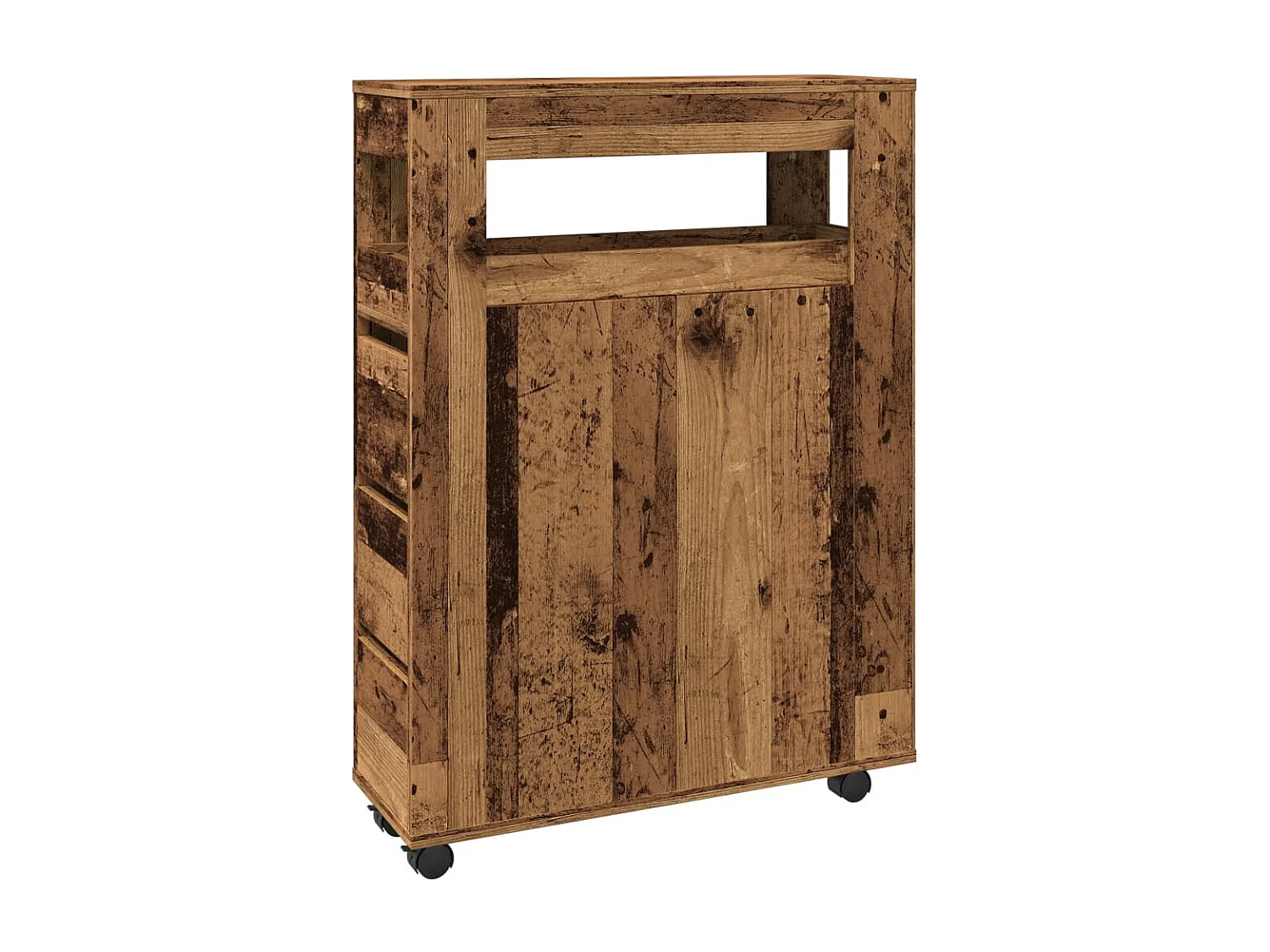 Meuble étroit de salle de bain à roulettes vieux bois
