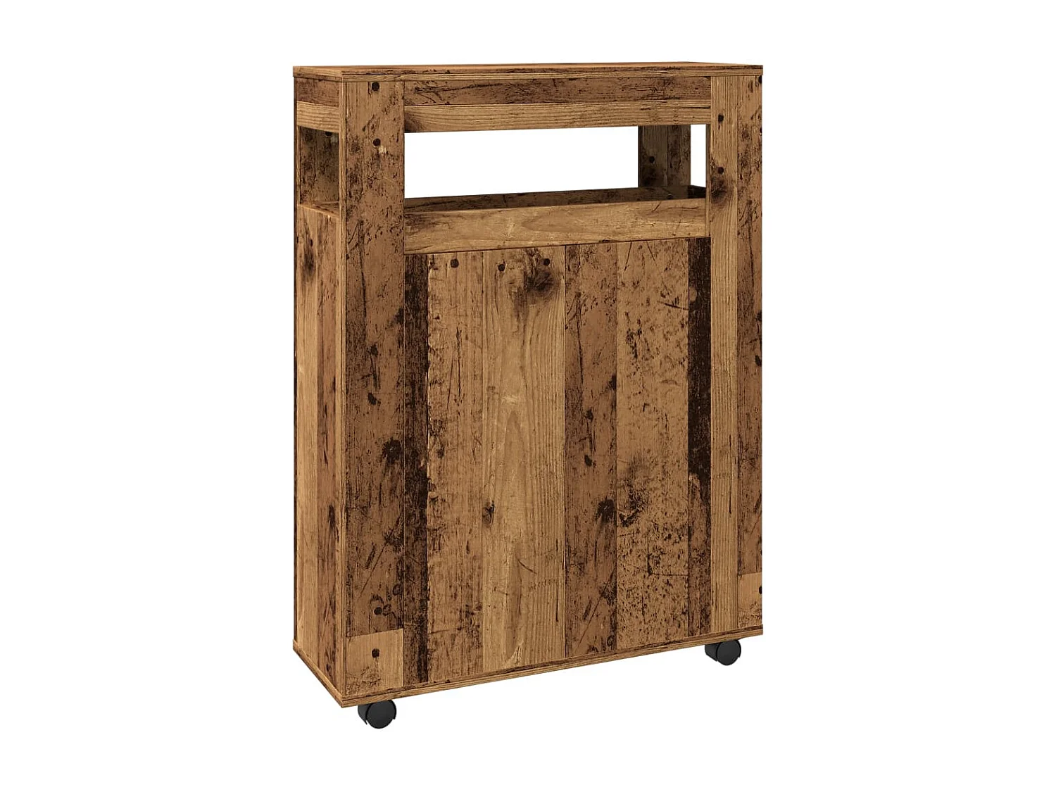 Meuble étroit de salle de bain à roulettes vieux bois