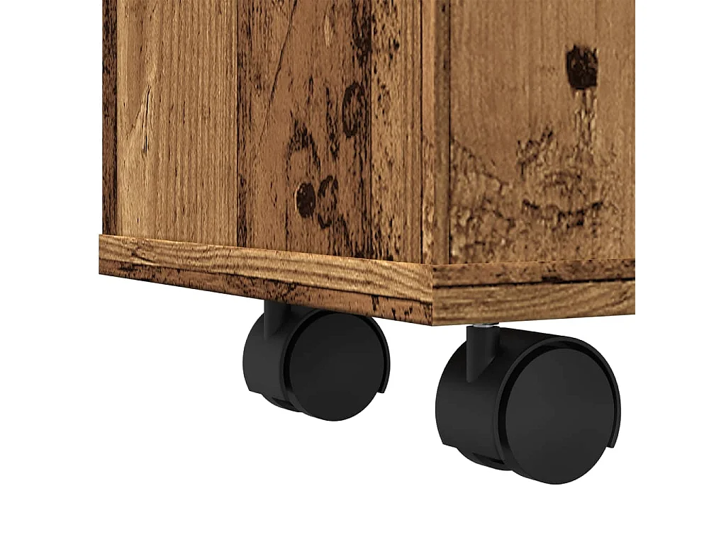 Meuble étroit de salle de bain à roulettes vieux bois