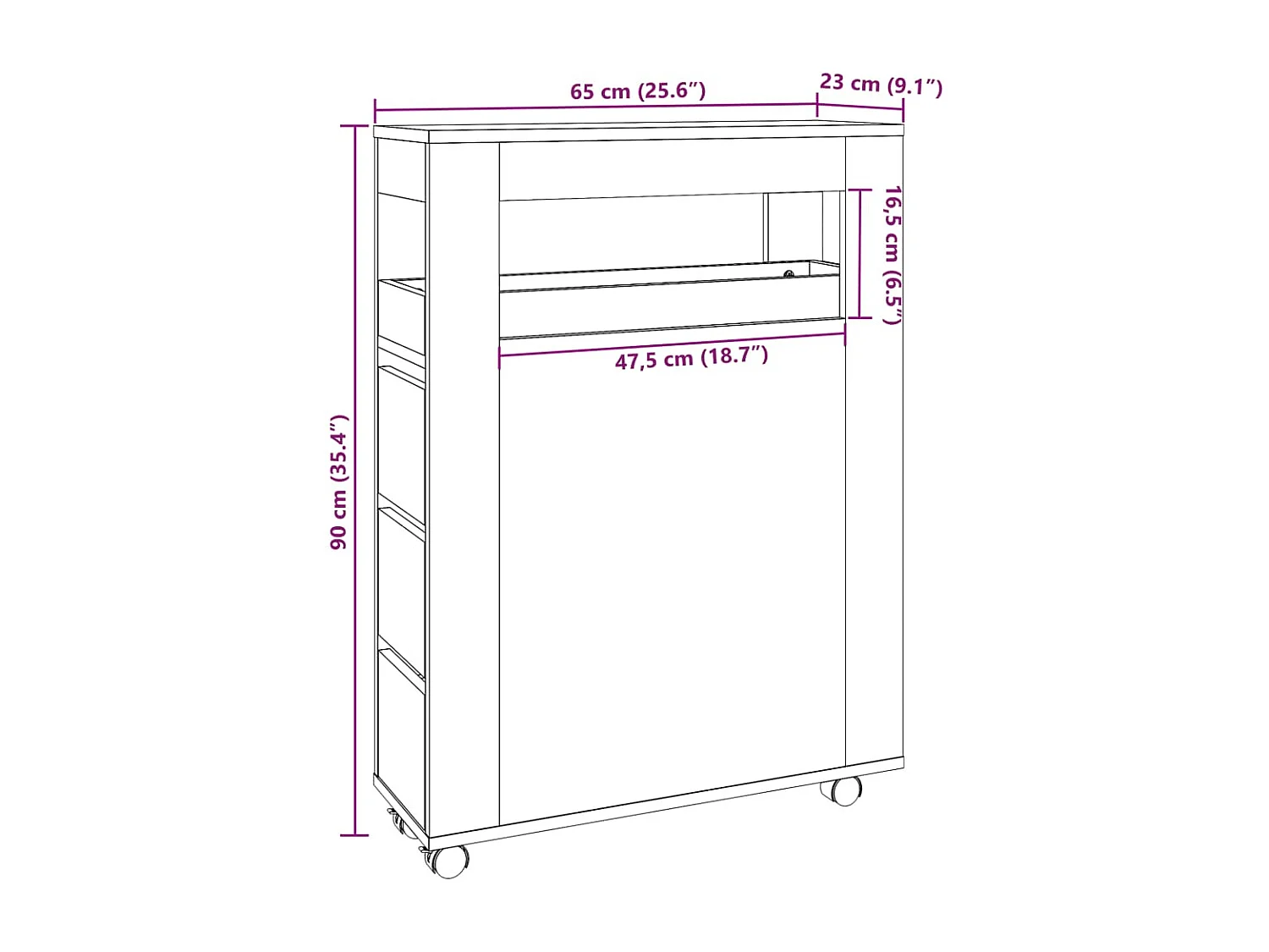 Meuble étroit de salle de bain à roulettes vieux bois