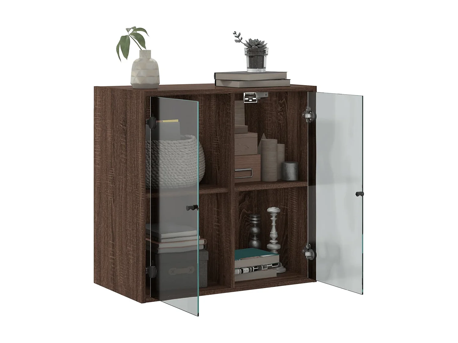 Armoire murale avec portes en verre chêne marron 68x37x68,5 cm