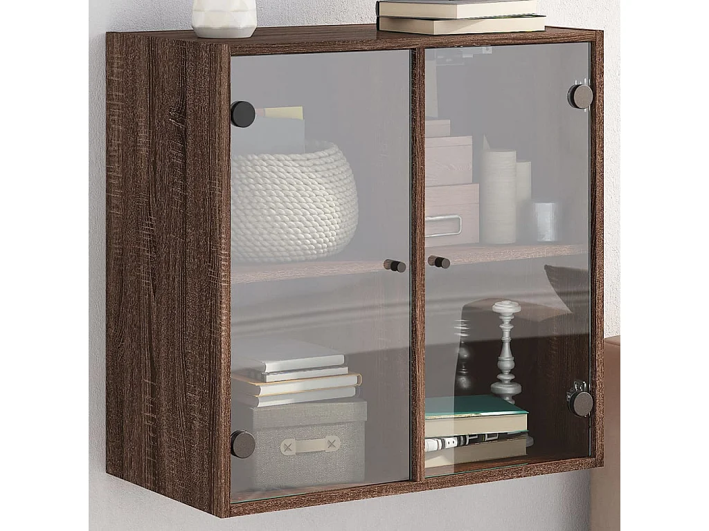 Armoire murale avec portes en verre chêne marron 68x37x68,5 cm