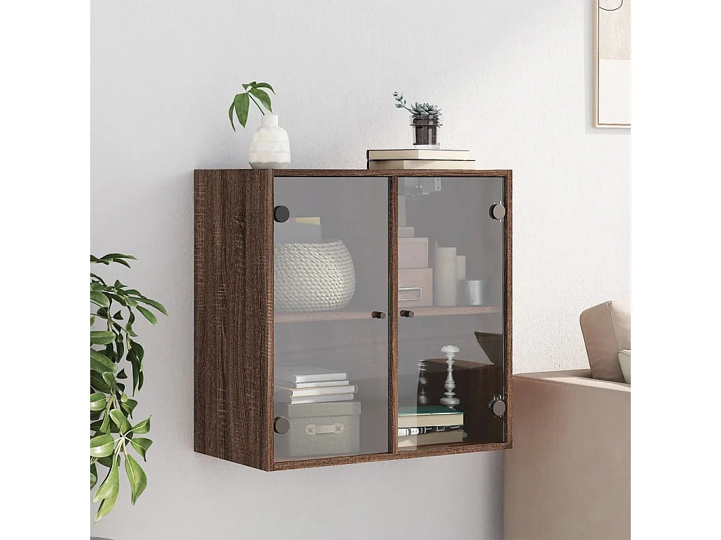 Armoire murale avec portes en verre chêne marron 68x37x68,5 cm