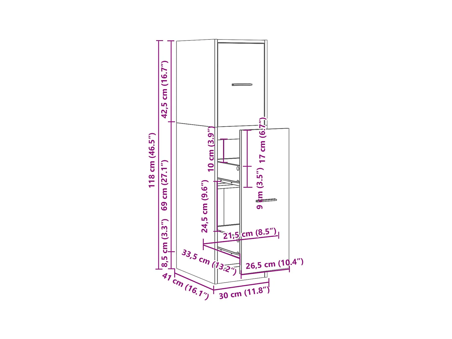 Armoire d'apothicaire chêne sonoma 30x41x118 cm bois ingénierie