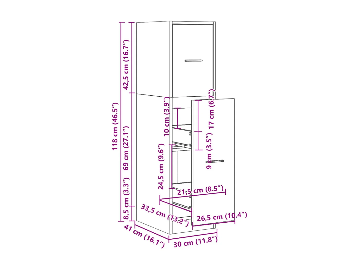 Armoire d'apothicaire chêne sonoma 30x41x118 cm bois ingénierie