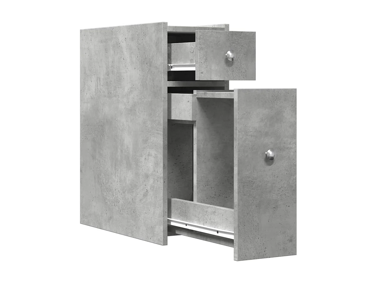 Armoire de salle de bain étroite avec roulettes gris béton