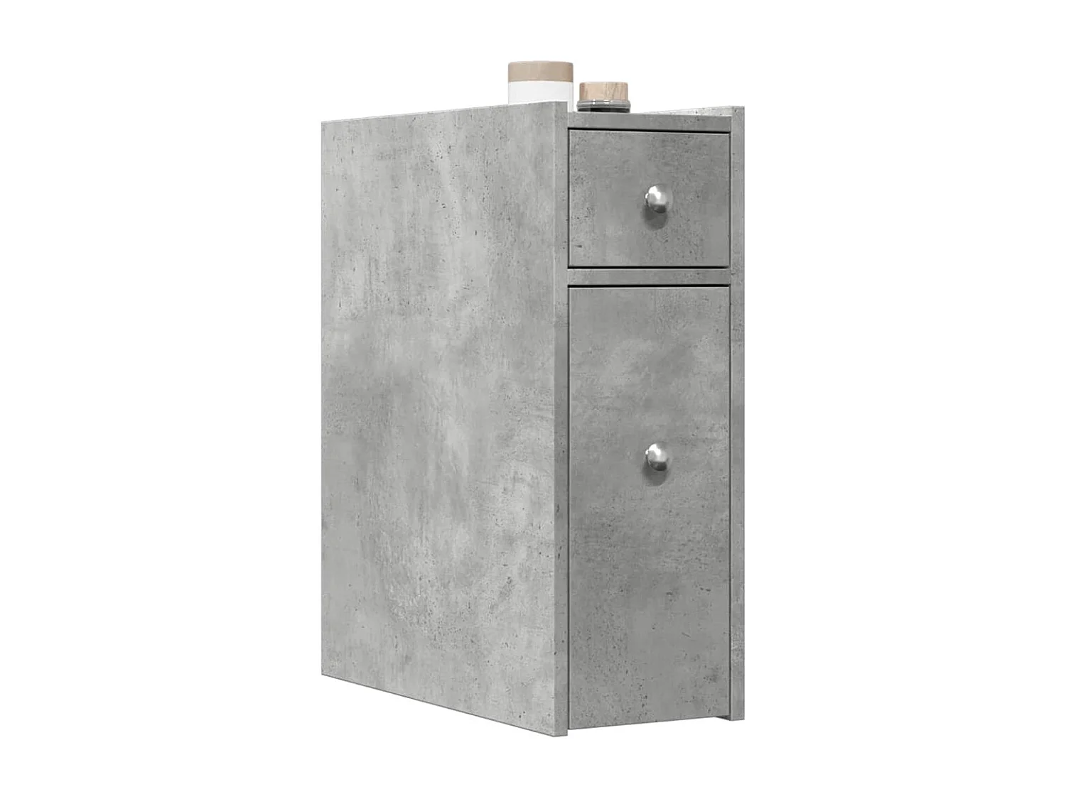 Armoire de salle de bain étroite avec roulettes gris béton