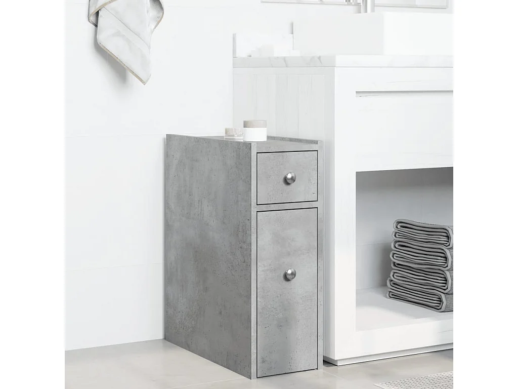 Armoire de salle de bain étroite avec roulettes gris béton