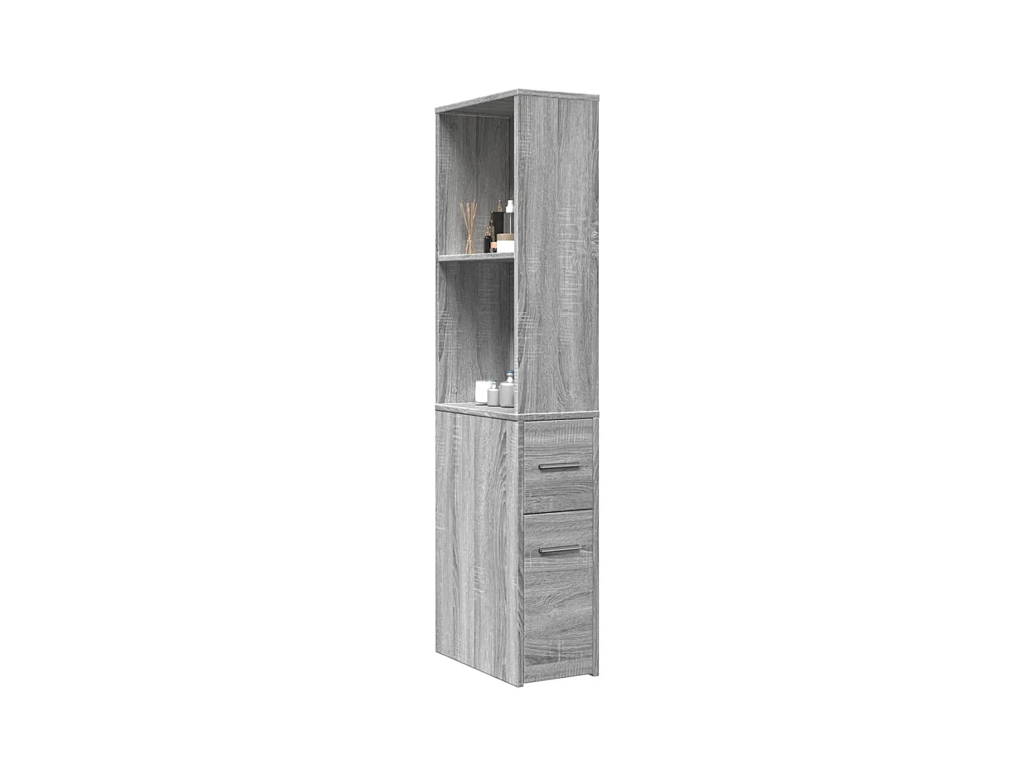 Armoire de salle de bain étroite avec roulettes sonoma gris