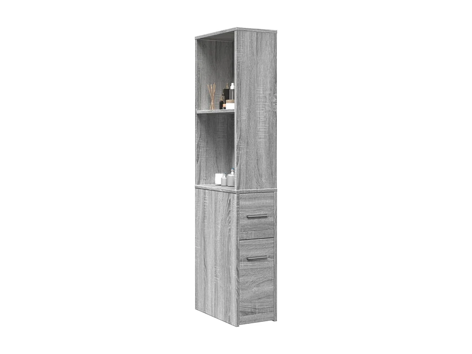 Armoire de salle de bain étroite avec roulettes sonoma gris