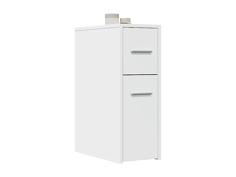 Schmaler Badezimmerschrank mit weißen Rollen