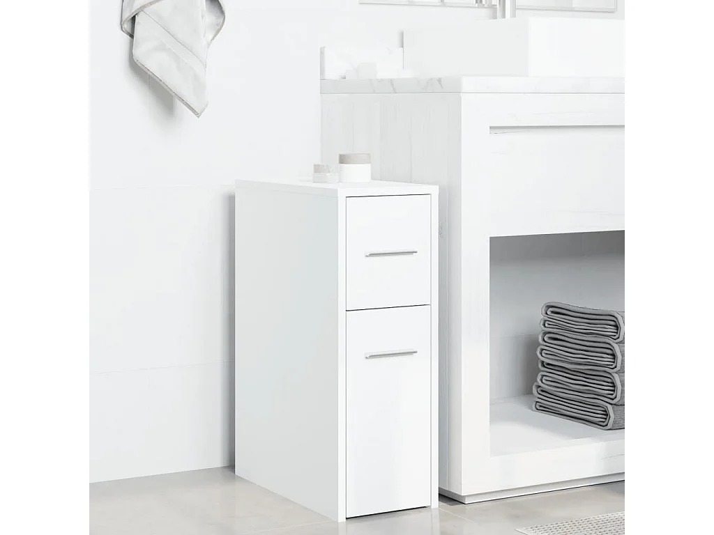 Armoire de salle de bain étroite avec roulettes blanc