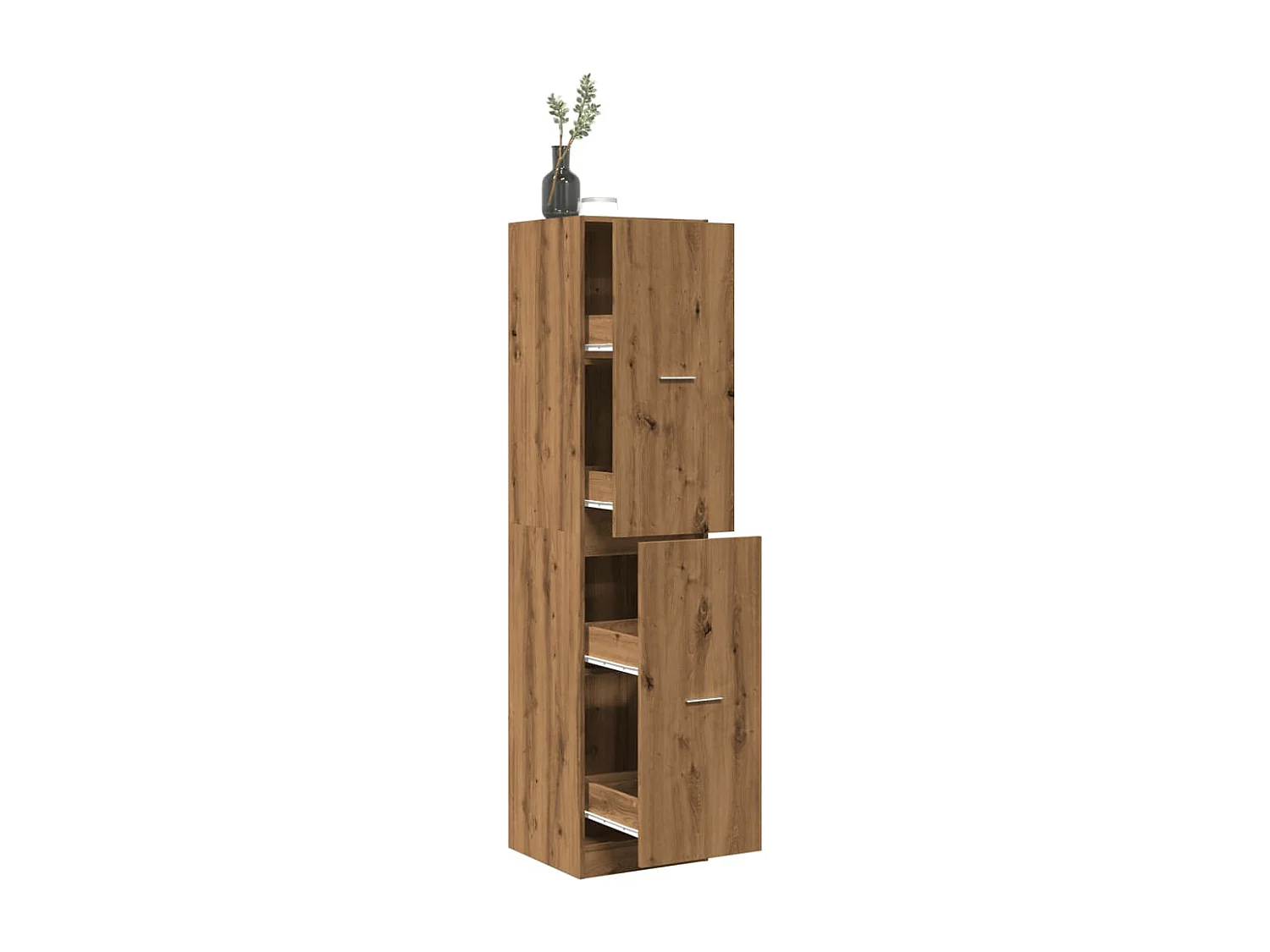 Mueble boticario artesanal en madera contrachapada de roble.