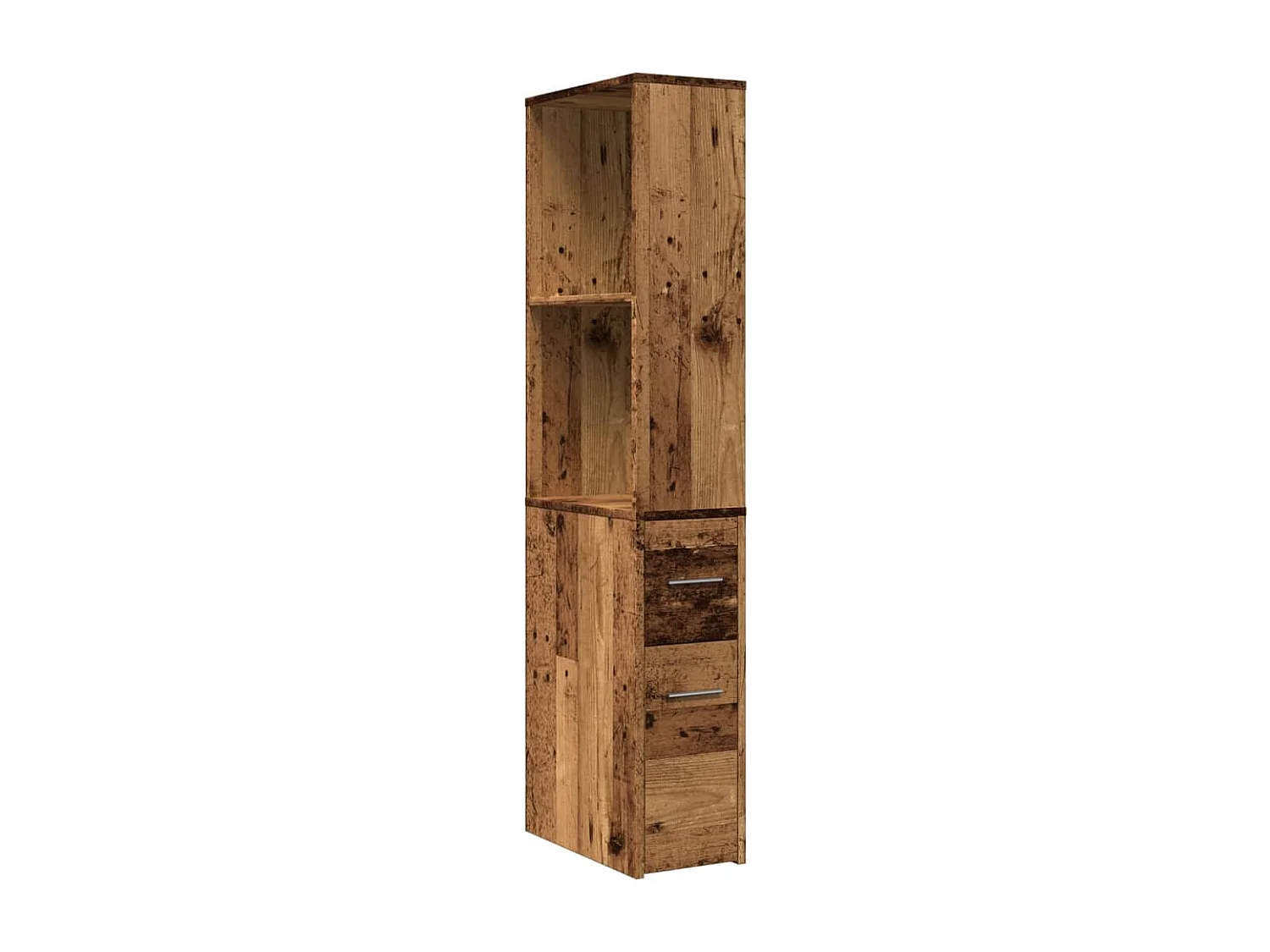 Armoire de salle de bain étroite avec roulettes vieux bois