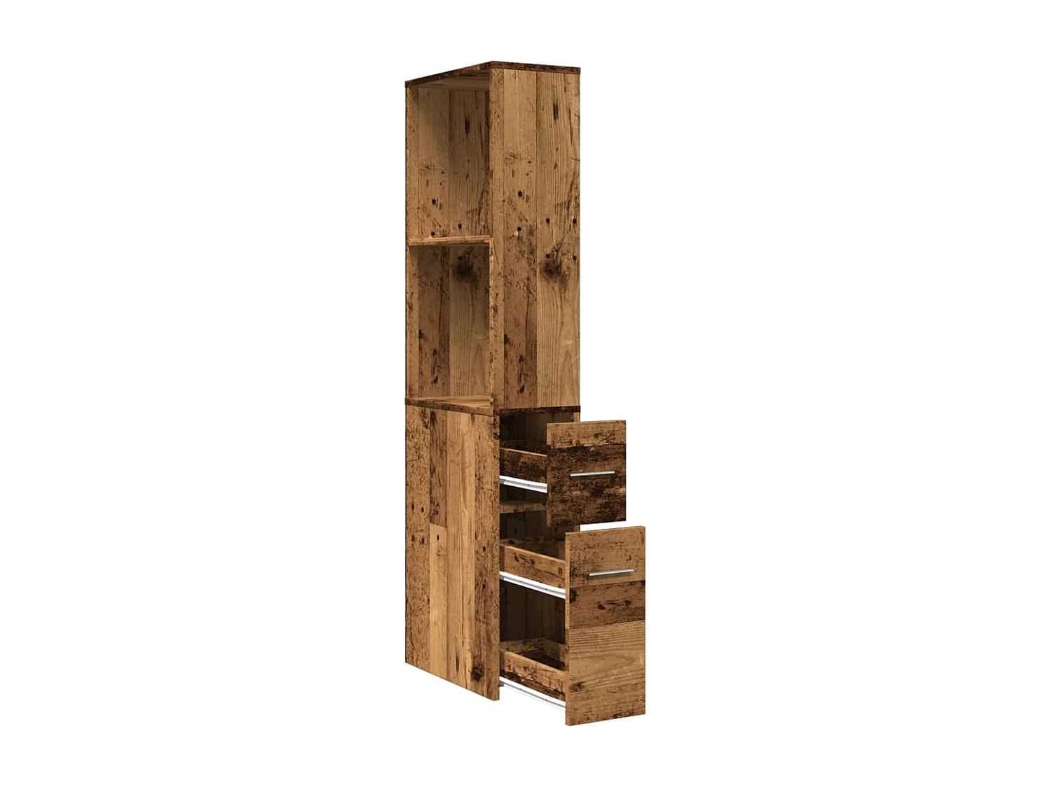 Armoire de salle de bain étroite avec roulettes vieux bois