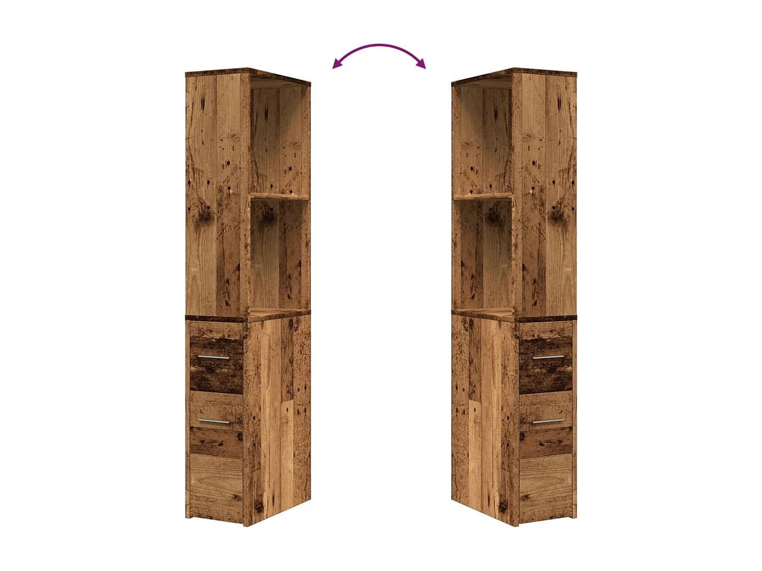 Armoire de salle de bain étroite avec roulettes vieux bois