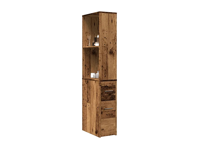Armoire de salle de bain étroite avec roulettes vieux bois
