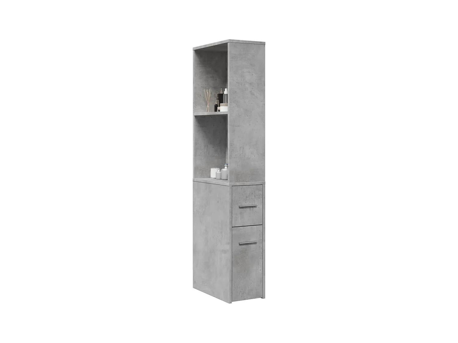 Armoire de salle de bain étroite avec roulettes gris béton