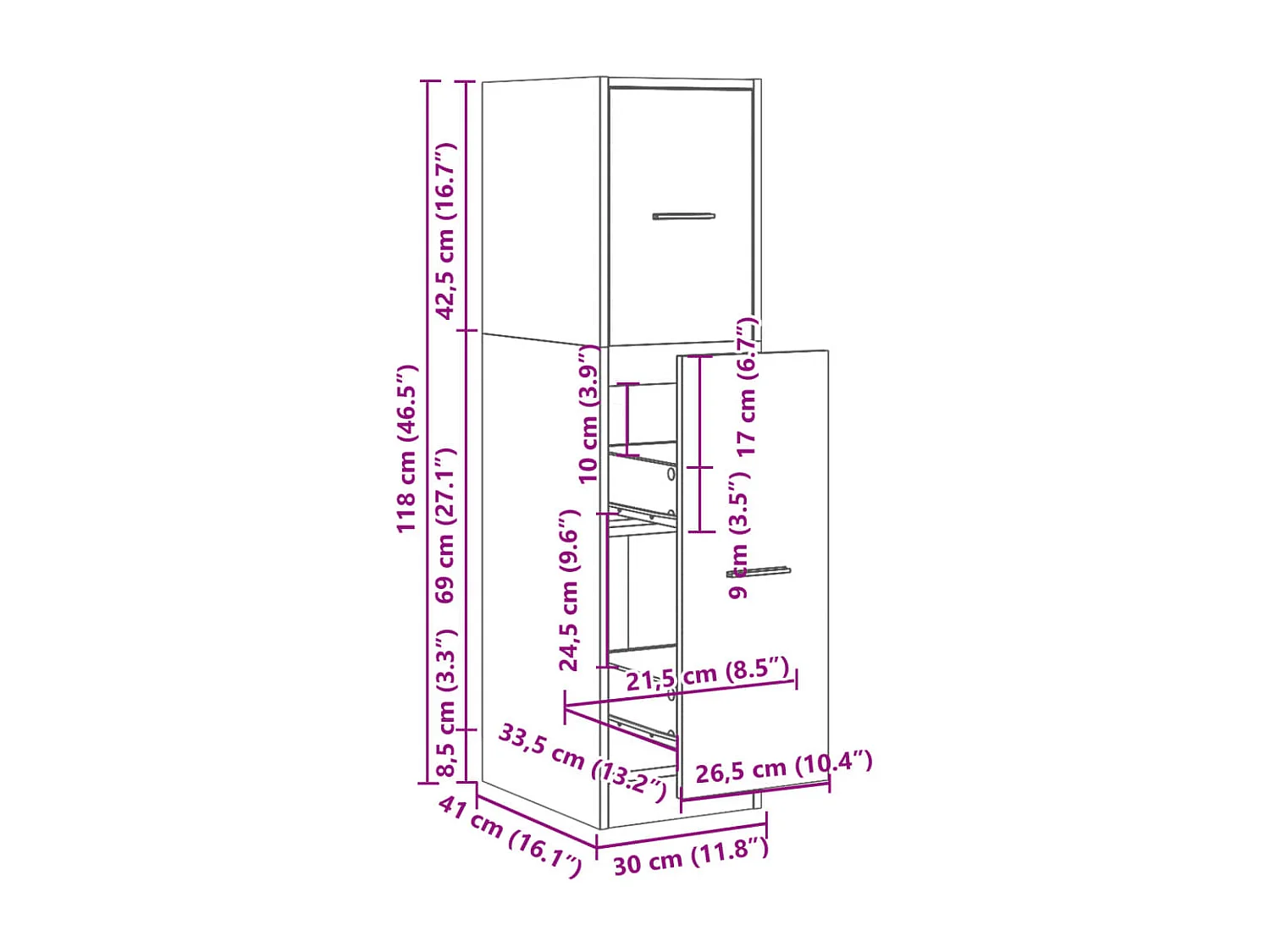 Mueble boticario negro 30x41x118 cm de madera contrachapada