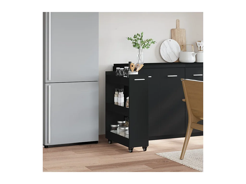 Armoire avec roues noir 60x22x79 cm bois d'ingénierie