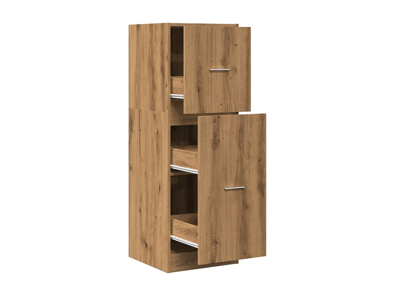 Mueble boticario artesanal en madera contrachapada de roble.