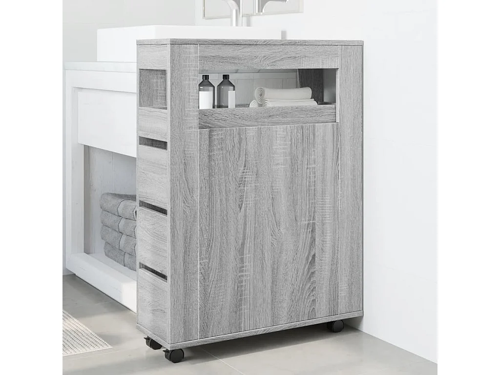 Mueble de baño estrecho con ruedas Sonoma gris