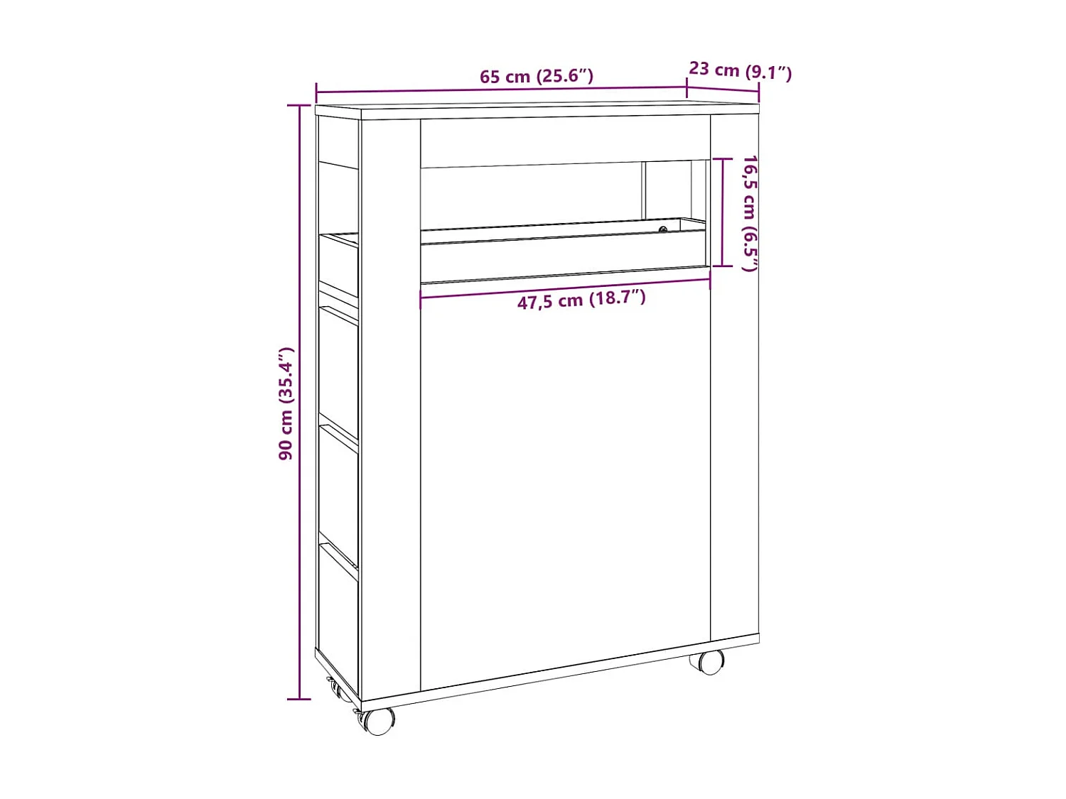Mueble de baño estrecho con ruedas Sonoma gris
