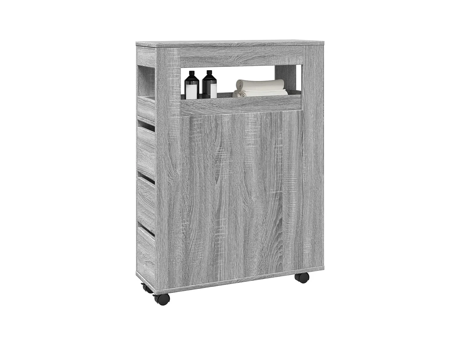 Meuble étroit de salle de bain à roulettes sonoma gris